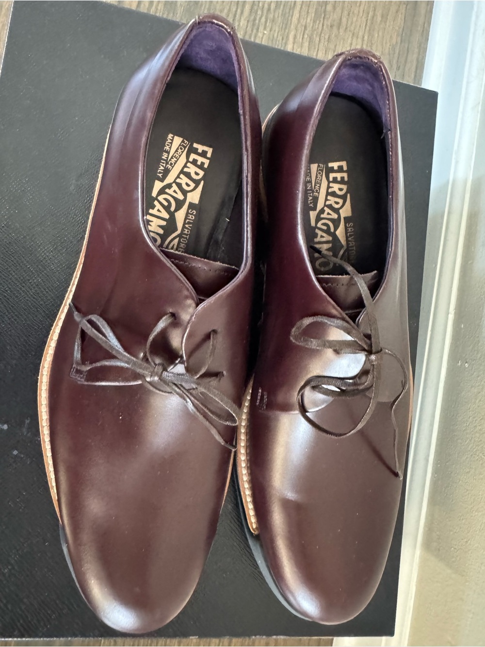 Salvatore Ferragamo Men's Dark Burgundy Leather Derby Shoes